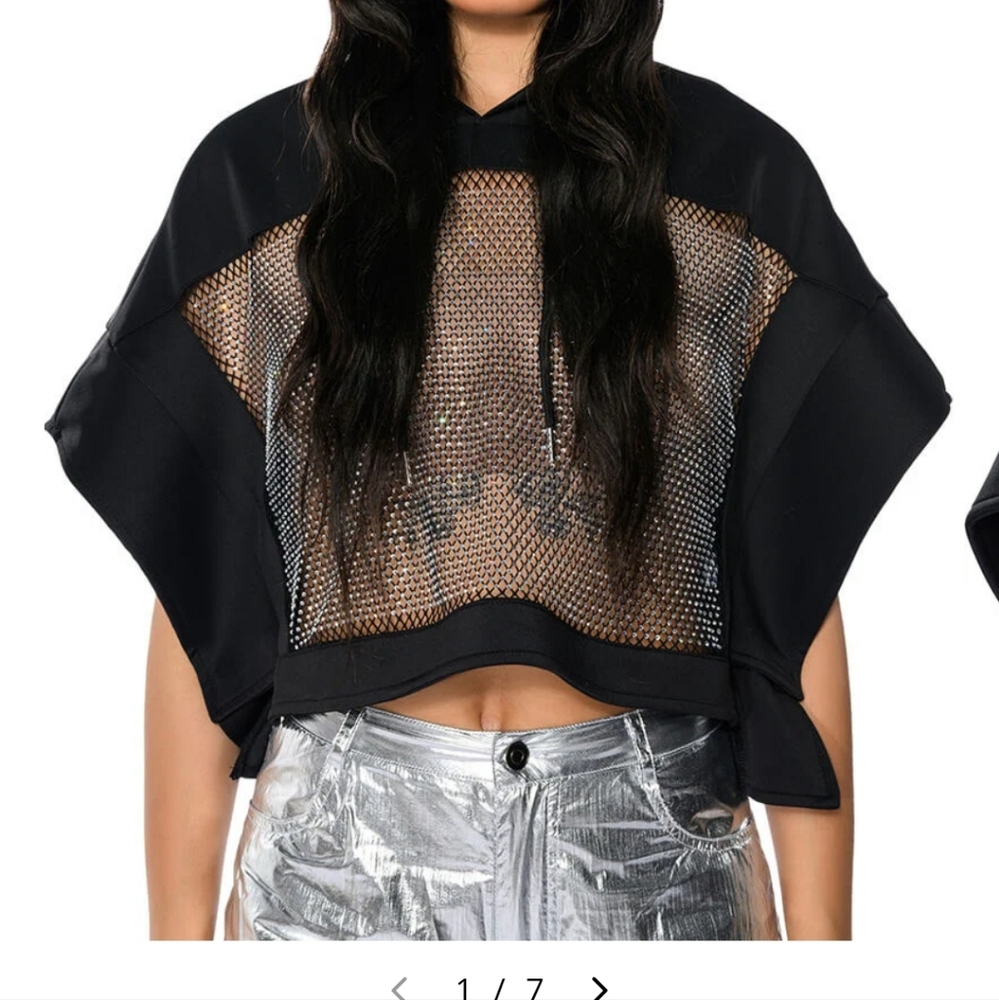 Black Mesh  Rhinestone Crop Top